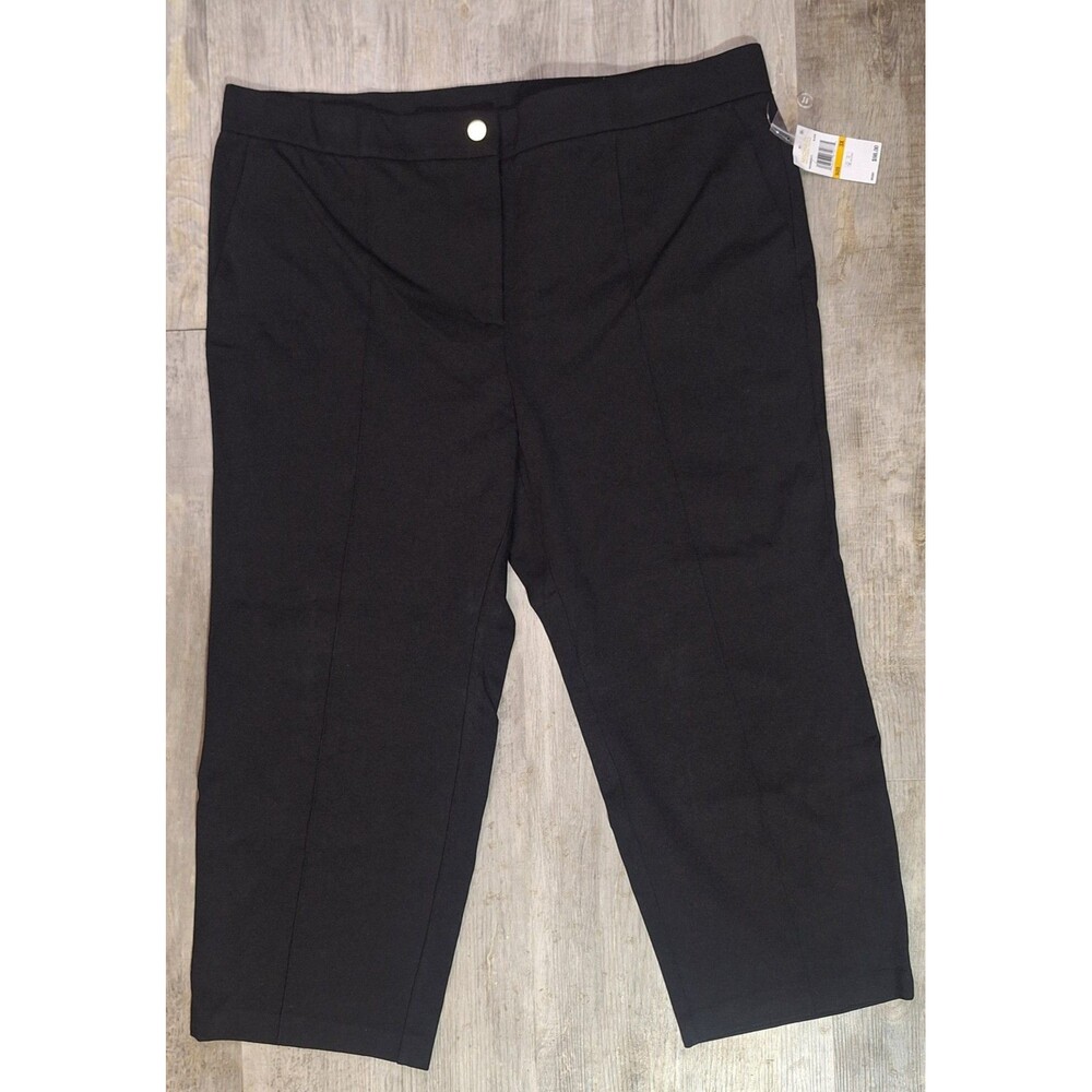 Michael Kors Women Dress Pants 3XL Black High Rise Flat Front Straight Leg NWT